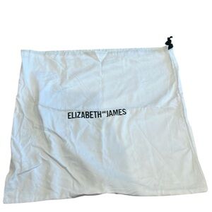 ELIZABETH AND JAMES White Fabric Drawstring Bag with Black Logo 19” x 19”